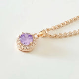Purple Cubic Zircon Pendant - Round Shape Pink Rose Jewelry Necklace Pendants