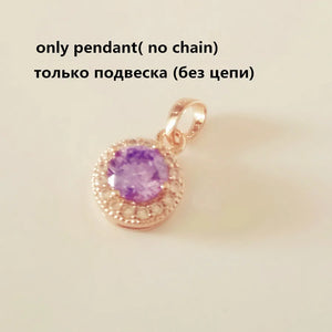 Purple Cubic Zircon Pendant - Round Shape Pink Rose Jewelry Necklace Pendants