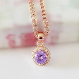 Purple Cubic Zircon Pendant - Round Shape Pink Rose Jewelry Necklace Pendants