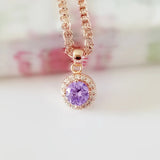 Purple Cubic Zircon Pendant - Round Shape Pink Rose Jewelry Necklace Pendants