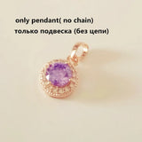 Purple Cubic Zircon Pendant - Round Shape Pink Rose Jewelry Necklace Pendants