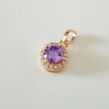 Purple Cubic Zircon Pendant - Round Shape Pink Rose Jewelry Necklace Pendants
