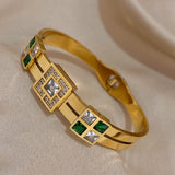 Emerald Green Zircon Stainless Steel Bangle Cuff Bracelet