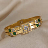 Emerald Green Zircon Stainless Steel Bangle Cuff Bracelet