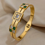 Emerald Green Zircon Stainless Steel Bangle Cuff Bracelet
