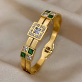 Emerald Green Zircon Stainless Steel Bangle Cuff Bracelet