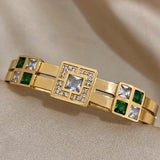 Emerald Green Zircon Stainless Steel Bangle Cuff Bracelet