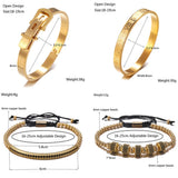 Royal King Belt Bracelet Set Stainless Steel Roman Bangle Braided Bracelets