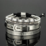Royal King Belt Bracelet Set Stainless Steel Roman Bangle Braided Bracelets
