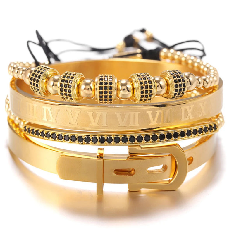 Royal King Belt Bracelet Set Stainless Steel Roman Bangle Braided Bracelets