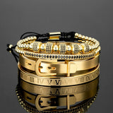 Royal King Belt Bracelet Set Stainless Steel Roman Bangle Braided Bracelets