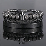 Royal King Crown Bracelet Set For Men Stainless Steel Bangle Macrame