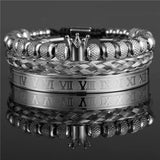 Royal King Crown Bracelet Set For Men Stainless Steel Bangle Macrame