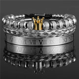 Royal King Crown Bracelet Set For Men Stainless Steel Bangle Macrame