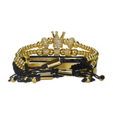 Royal King Crown Men Bracelet Set Stainless Steel Beads Bangle CZ Charms Ball