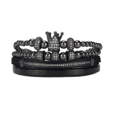 Royal King Crown Men Bracelet Set Stainless Steel Beads Bangle CZ Charms Ball