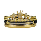 Royal King Crown Men Bracelet Set Stainless Steel Beads Bangle CZ Charms Ball