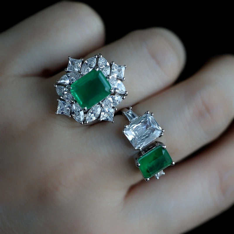 Vintage Silver Green Wedding Bridal Ring Adjustable