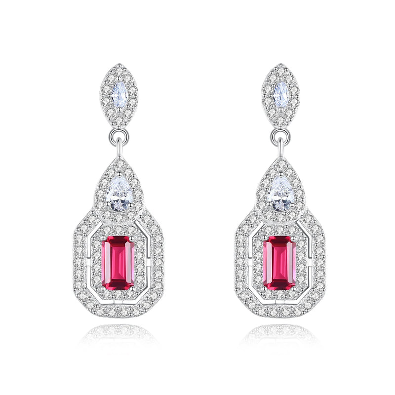 925 Silver Ruby Gemstone Long Earrings for Women