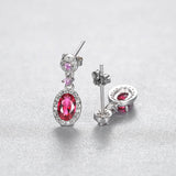Ruby Gemstone Stud Earrings 925 Sterling Silver Red Crystal Fine Jewelry