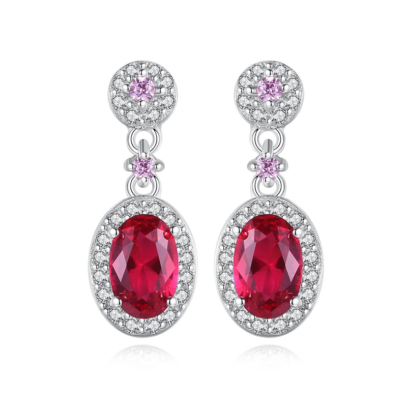 Ruby Gemstone Stud Earrings 925 Sterling Silver Red Crystal Fine Jewelry