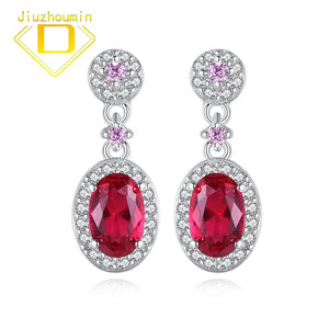 Ruby Gemstone Stud Earrings 925 Sterling Silver Red Crystal Fine Jewelry
