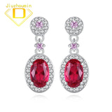 Ruby Gemstone Stud Earrings 925 Sterling Silver Red Crystal Fine Jewelry