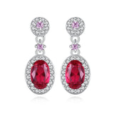 Ruby Gemstone Stud Earrings 925 Sterling Silver Red Crystal Fine Jewelry