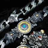 S925 Double Pixiu Jiugong Silver Bangles Retro Men and Women Couple Gift Bangle