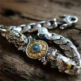S925 Double Pixiu Jiugong Silver Bangles Retro Men and Women Couple Gift Bangle
