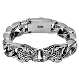 Leopard Braided Double Leopard Head Bangle Vintage Silver Bangle