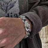 Leopard Braided Double Leopard Head Bangle Vintage Silver Bangle
