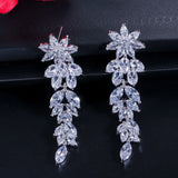 S925 Silver Earring Marquise CZ Dangle Drop Brides Wedding Jewelry