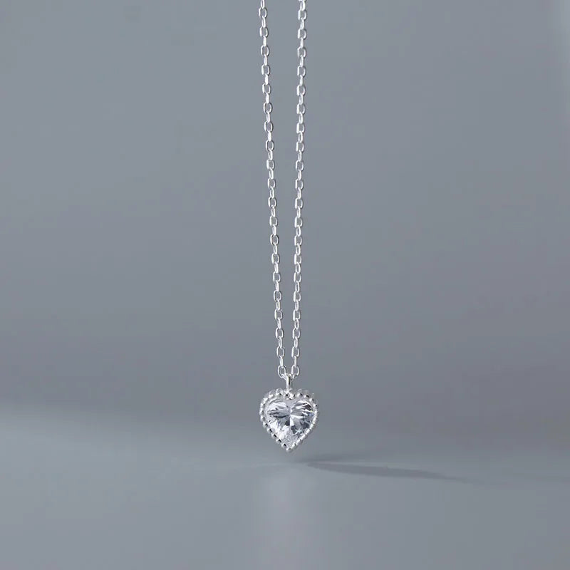 S925 Silver Heart Zircon Pendant Necklace Party Gift YMN227