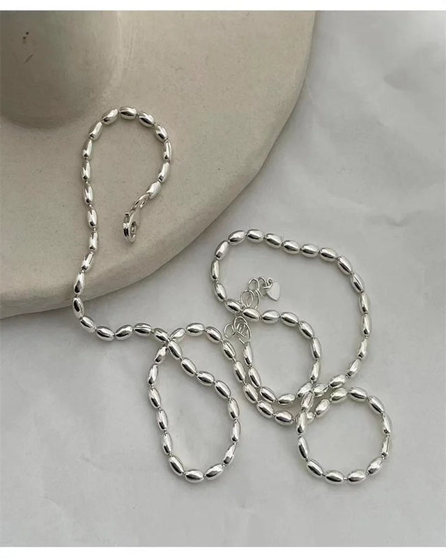 S925 Silver Oval Olive Beaded Necklace, $18