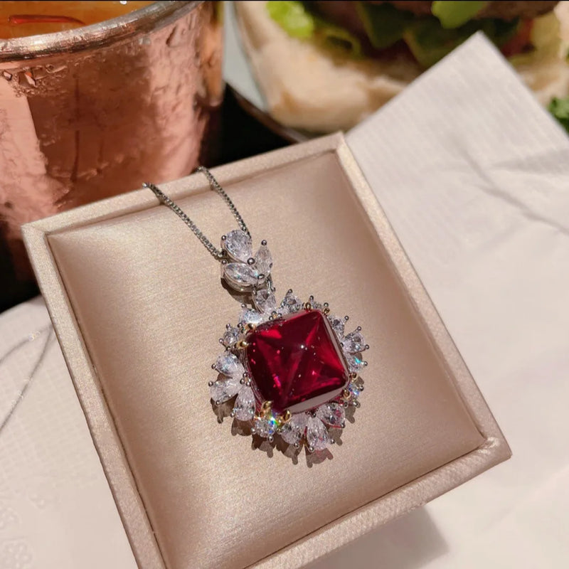 S925 Silver Lab Ruby Zircon Jewelry Set for Women