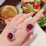 S925 Silver Lab Ruby Zircon Jewelry Set for Women