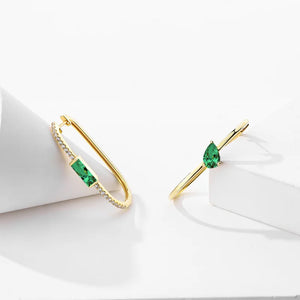 S925 Silver Emerald Paper Clip Earrings Hip Hop Fine Jewelry