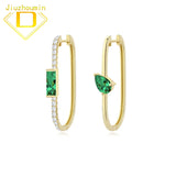 S925 Silver Emerald Paper Clip Earrings Hip Hop Fine Jewelry