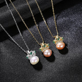 Sterling Silver Crown Freshwater Pearl Pendant Necklace for Women