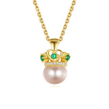 Sterling Silver Crown Freshwater Pearl Pendant Necklace for Women