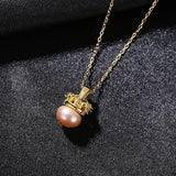 Sterling Silver Crown Freshwater Pearl Pendant Necklace for Women