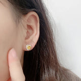 S925 Sterling Silver Yellow Heart Zircon Stud Earrings for Women