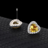 S925 Sterling Silver Yellow Heart Zircon Stud Earrings for Women