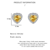 S925 Sterling Silver Yellow Heart Zircon Stud Earrings for Women