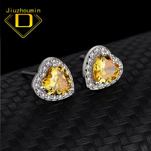S925 Sterling Silver Yellow Heart Zircon Stud Earrings for Women