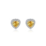 S925 Sterling Silver Yellow Heart Zircon Stud Earrings for Women