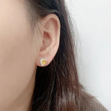 S925 Sterling Silver Yellow Heart Zircon Stud Earrings for Women