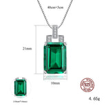 Sterling Silver Emerald Pendant Necklace Zircon Fine Jewelry