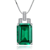 Sterling Silver Emerald Pendant Necklace Zircon Fine Jewelry
